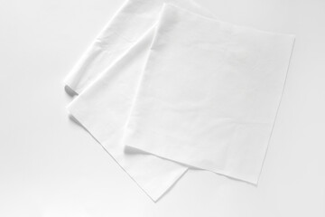White cotton fabrics swatches on light background. Textile Mockup