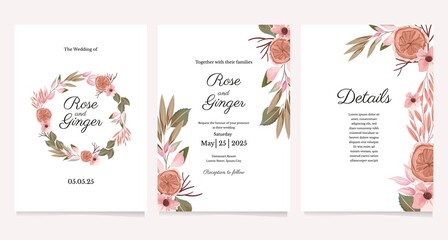flower wedding invitation template set
