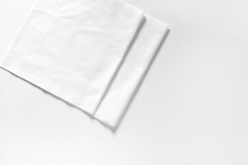 White cotton fabrics swatches on light background. Textile Mockup