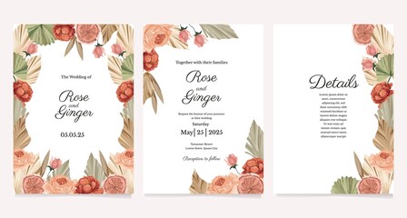 tropical flower wedding invitation template set