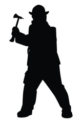 Firefighter with equipment silhouette vector on white background