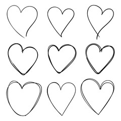 Set of  hand drawn heart. Handdrawn rough marker hearts isolated on white background. Vector illustration for your graphic design