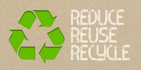 Illustration with environment words zeo waste, there ist no planet b with recycled paper background with earth and recycle icon