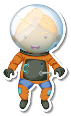 A sticker template with an astronaut cartoon character isolated