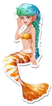Beautiful mermaid cartoon character sticker