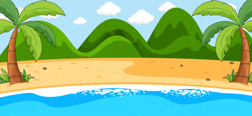 Fototapeta na wymiar Empty scene with beach landscape and mountain