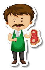 Sticker template with a meat seller man cartoon character isolated