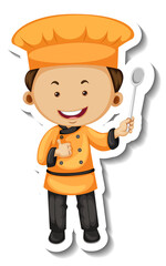Sticker template with a chef boy cartoon character isolated