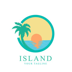 beach and island logo design, beach icon vector design in circle