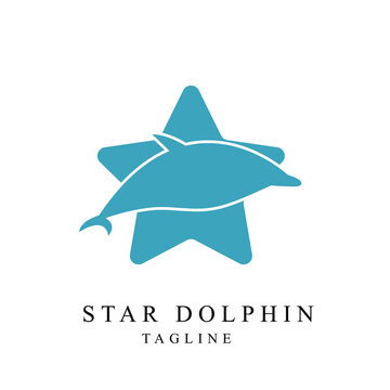 logo cute dolphins jumping in the middle of the star