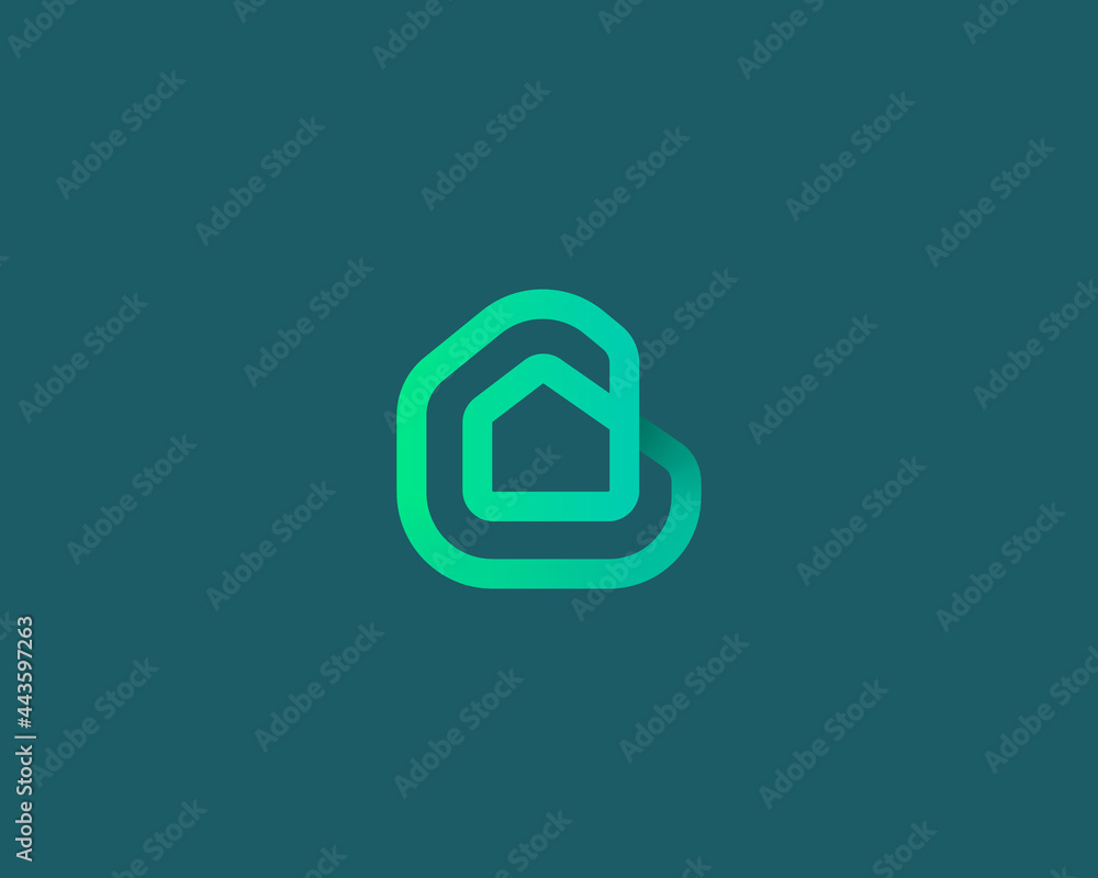 Fototapete Linear house, building loop vector icon logo design template. Minimalistic linear real estate property vector sign symbol mark logotype.