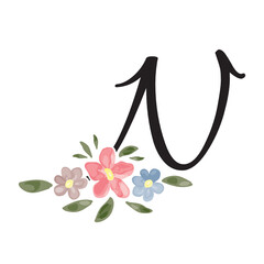 floral letter N on a white background
