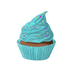 sprinkled cupcake isolated on white background