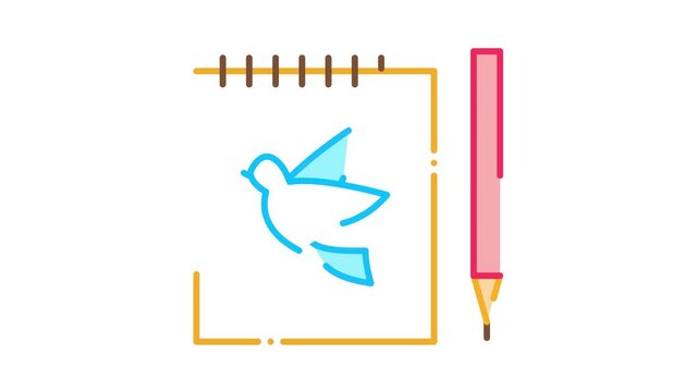Notebook Pen Bird Icon Animation. color Notebook Pen Bird animated icon on white background