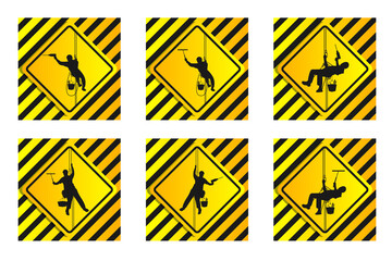 Industrial climber, alpinism. Silhouette. Logo, Warning sign. Vector isolated