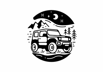 Black line art illustration of night off road © Adipra