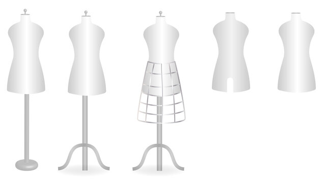 White tailor mannequin for sewing.Clothes hanger isolated on white background.Female dressmakers.Dummy female or male.Mockup template or banner.Graphic design.Realistic vector illustration.
