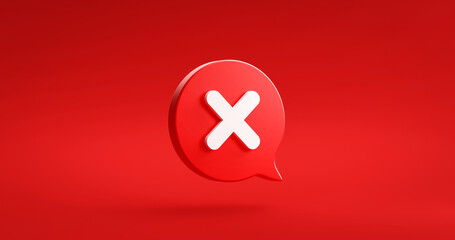 Red cross check mark icon button and no or wrong symbol on reject cancel sign button negative checklist background with decline option box. 3D rendering. - obrazy, fototapety, plakaty