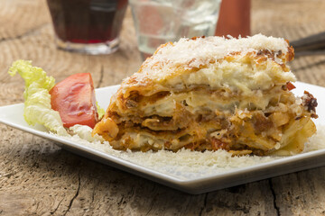 lasagna on a white plate