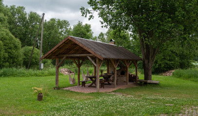 outdoor kitchen in the woods