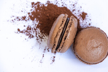 Biscoito Macaron de chocolate  para postar com fundo cacau / Macaron Cookie to post with background