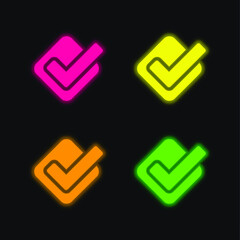 Accept four color glowing neon vector icon