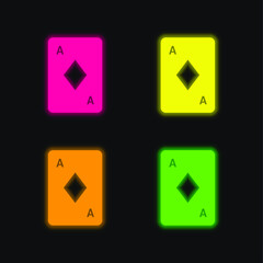 Ace Of Diamonds four color glowing neon vector icon