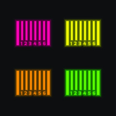 Barcode four color glowing neon vector icon