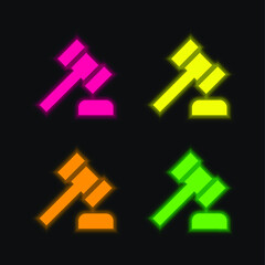 Auction four color glowing neon vector icon