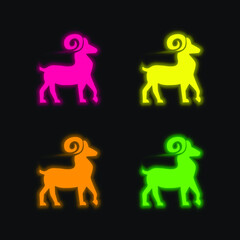 Aries Symbol four color glowing neon vector icon