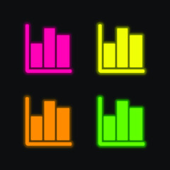 Bar Graph four color glowing neon vector icon