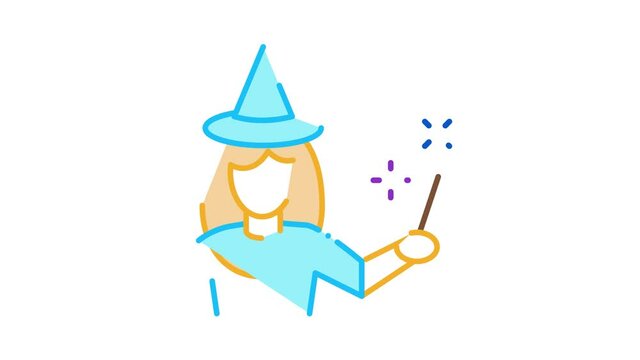 Wizard Woman Icon Animation. color Wizard Woman animated icon on white background