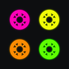 Ball Bearing four color glowing neon vector icon
