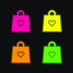 Bag four color glowing neon vector icon