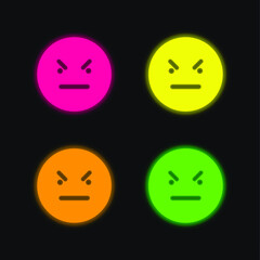 Bad Emoticon Square Face four color glowing neon vector icon