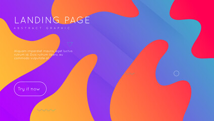 Obraz premium Gradient Banner. 3d Dynamic Cover. Pink Bright Shape. Fluid Concept. Wavy Multicolor Geometry. Wave Landing Page. Vibrant Design. Geometric Frame. Violet Gradient Banner