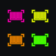 Barcode four color glowing neon vector icon