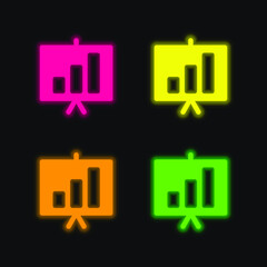 Bars Chart four color glowing neon vector icon