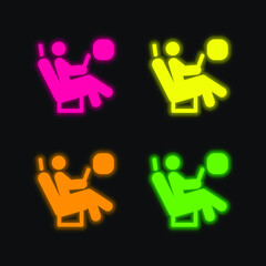 Airplane Seat four color glowing neon vector icon