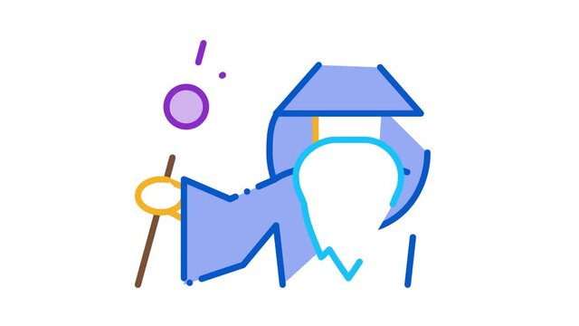Wizard Hold Wand Icon Animation. color Wizard Hold Wand animated icon on white background