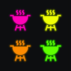 Barbecue four color glowing neon vector icon