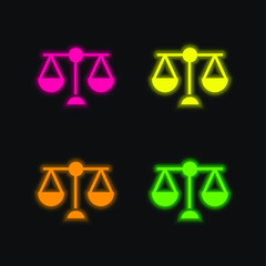 Balance Scale four color glowing neon vector icon