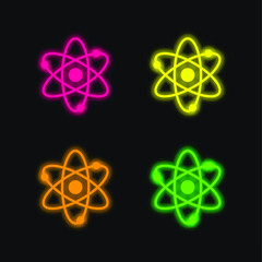 Atoms four color glowing neon vector icon