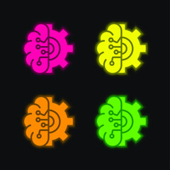 Obraz premium Artificial Intelligence four color glowing neon vector icon