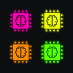 Artificial Intelligence four color glowing neon vector icon