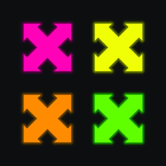 Arrows Cross Pointing Four Directions four color glowing neon vector icon