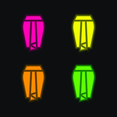 Batik Skirt four color glowing neon vector icon