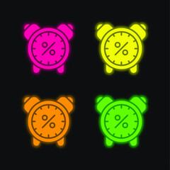Alarm Clock four color glowing neon vector icon