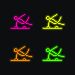 Athlete Stick Man four color glowing neon vector icon