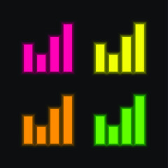 Bar Chart four color glowing neon vector icon